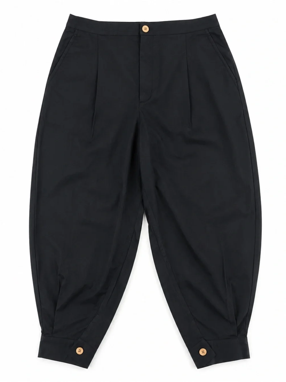 Free People Pleated Balloon Barrel Pants Button Cuff Cropped Cotton Black Sz 10